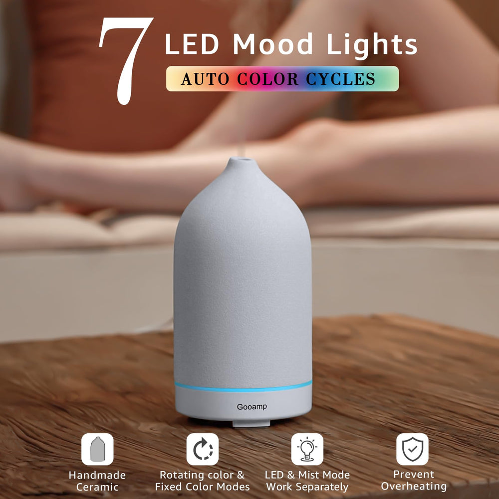 Lifestyle shot of ceramic essential oil diffuser in living room