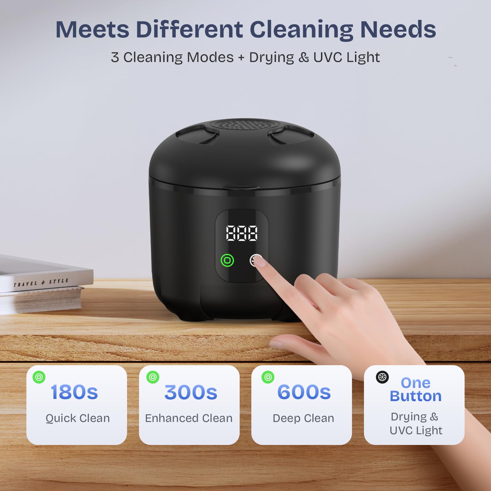 Ultrasonic cleaner in use with dentures and jewelry
