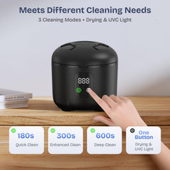 Ultrasonic cleaner in use with dentures and jewelry