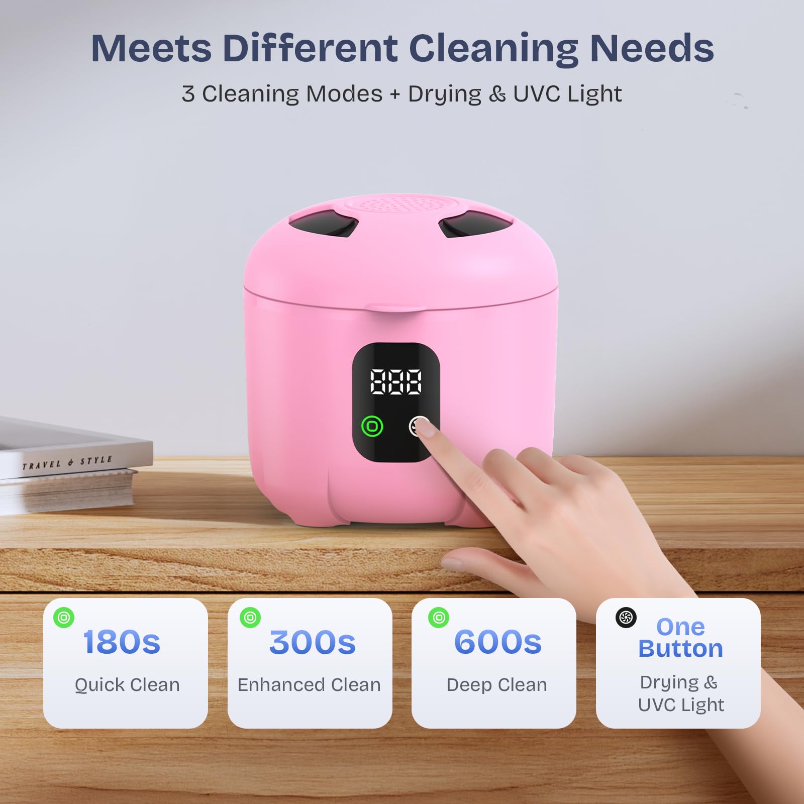 Compact pink appliance with stable low-noise base