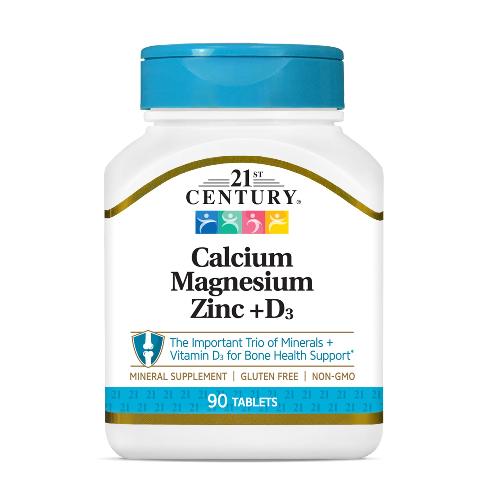 Front view of 21st Century Cal Mag Zinc +D Tablets bottle