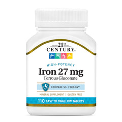 Bottle of 21st Century Iron 27 mg Ferrous Gluconate tablets