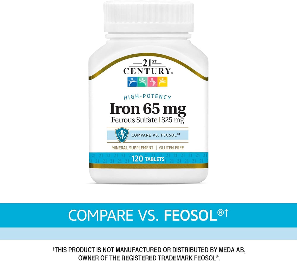 Packaging artwork for 21st Century Iron ferrous sulfate supplement