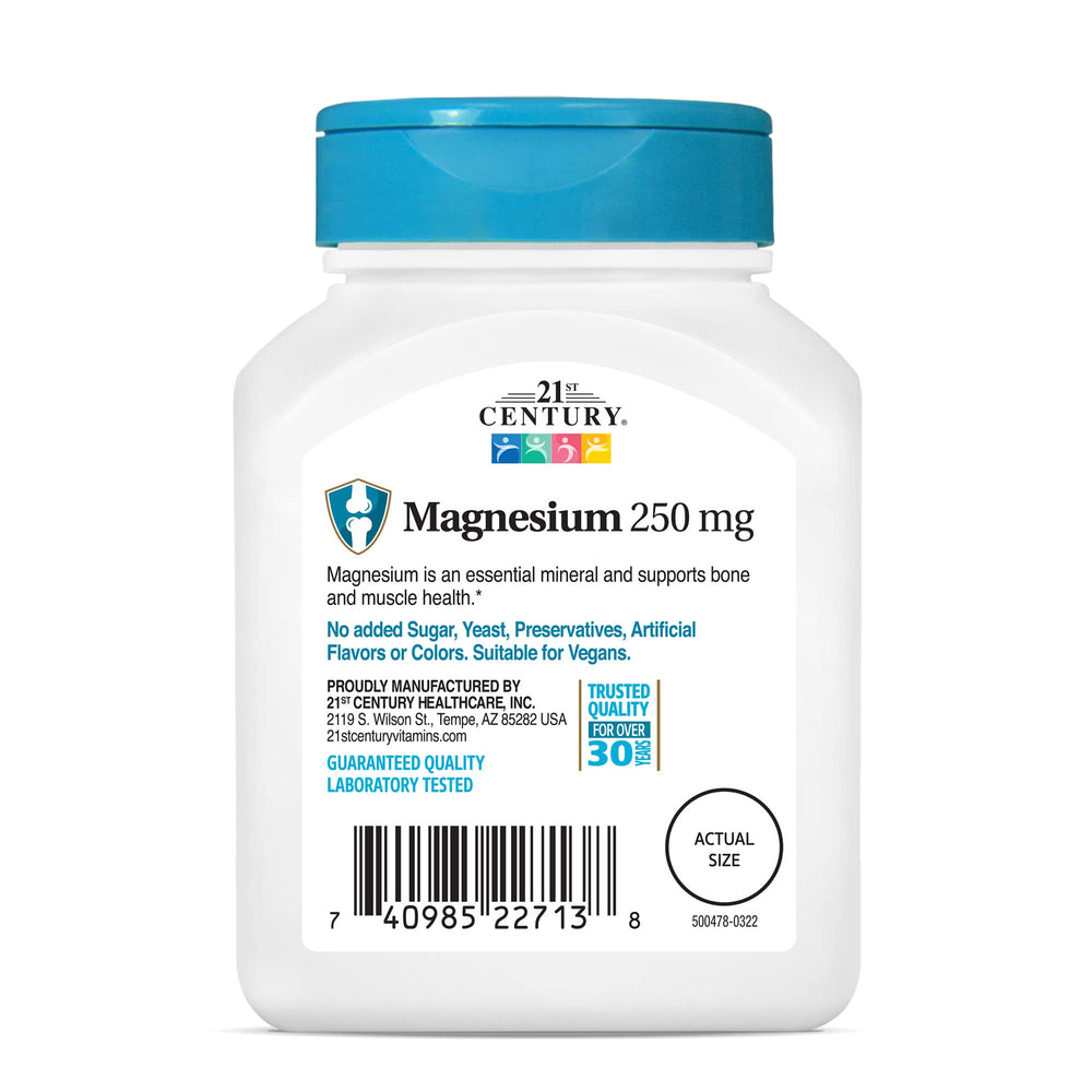 Supplement facts panel for magnesium 250 mg