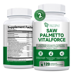 Migcopat 23 in 1 Saw Palmetto for Men bottle label showing 10,000 mg per serving