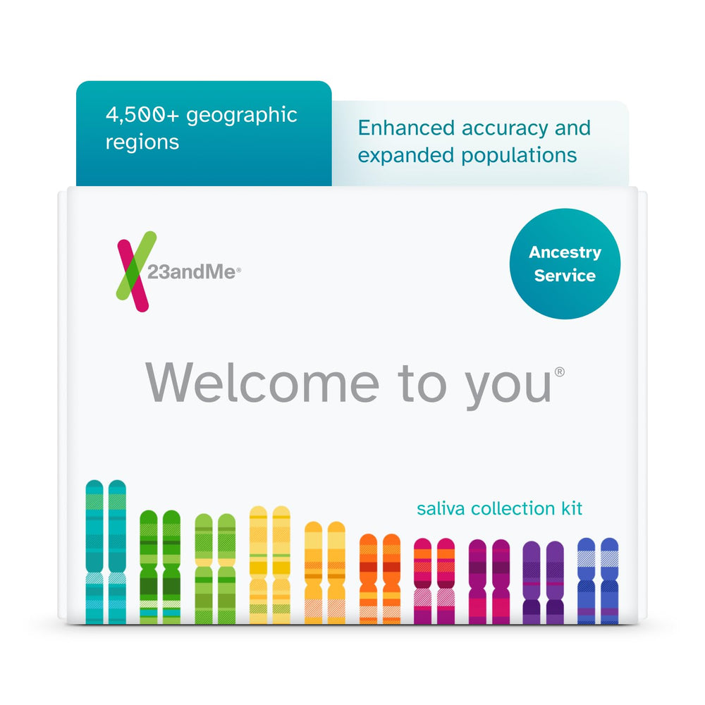 At-home DNA test kit with detailed geographic ancestry breakdown.