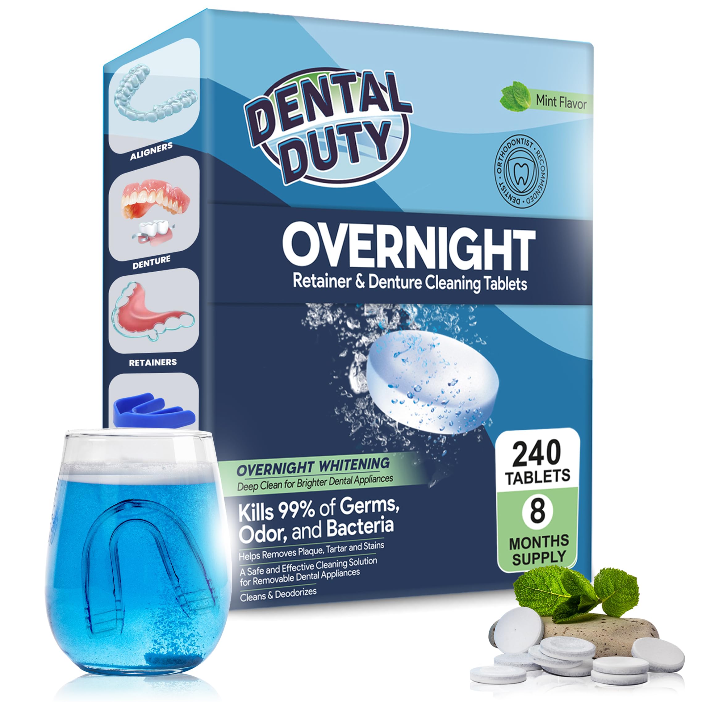 Box of 240 Overnight Retainer & Denture Cleaning Tablets – extra-strength denture cleaner