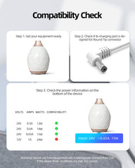 Side view of 24V 0.65A diffuser power adapter with DC plug