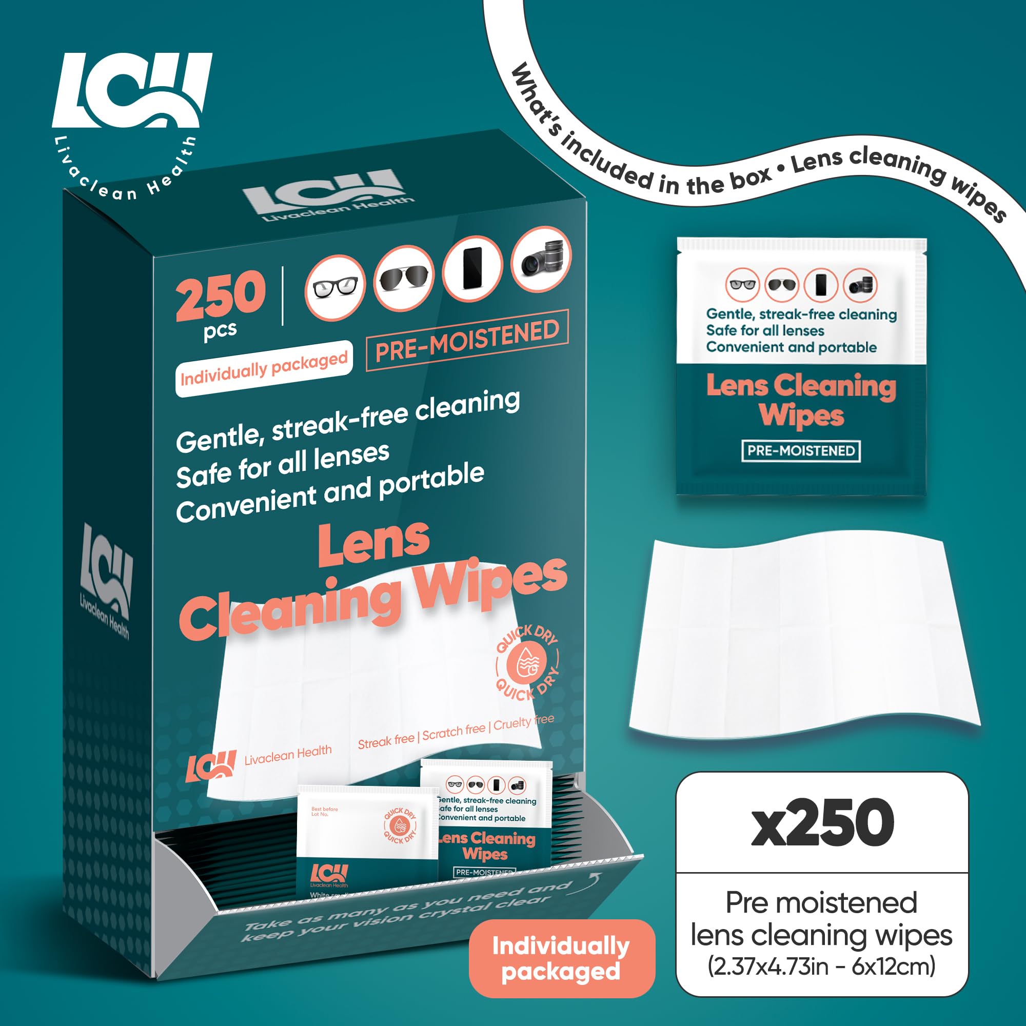 Pre-moistened eyeglass wipes for home, office, travel