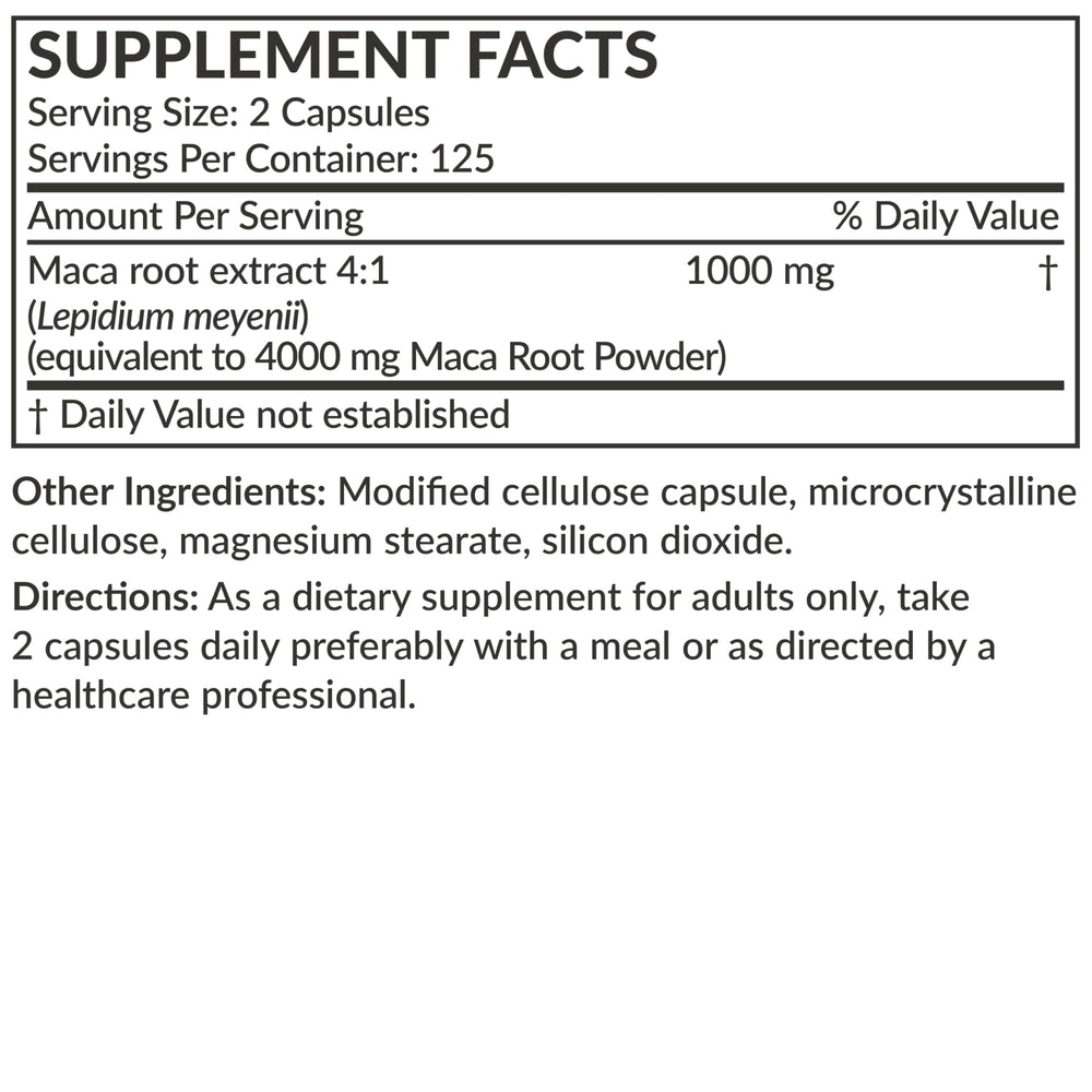 Back of the bottle showing 250 vegetarian capsules