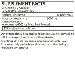 Back of the bottle showing 250 vegetarian capsules