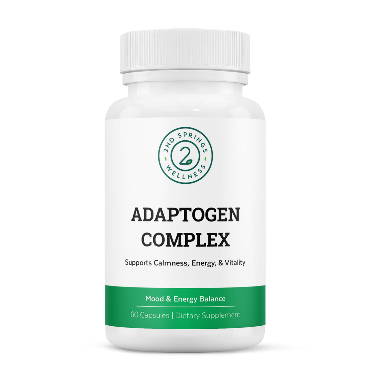 Front view of 2nd Springs Adaptogen Complex bottle