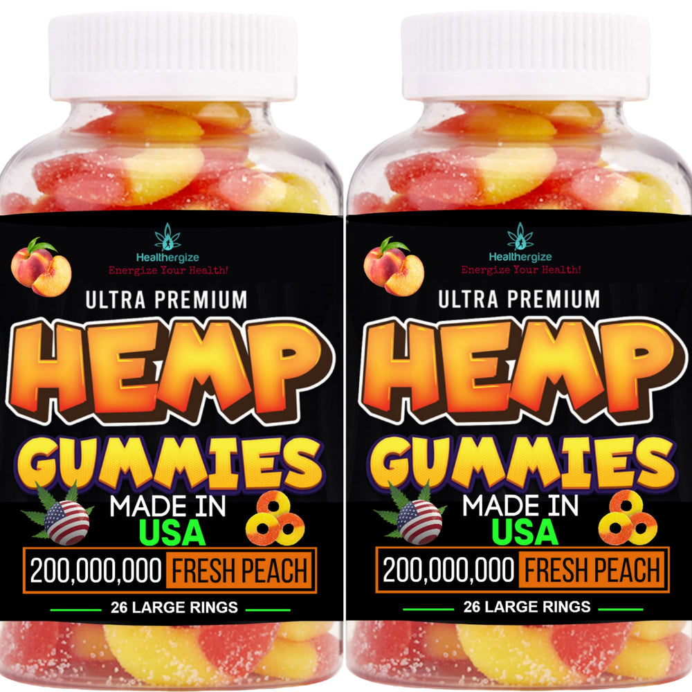 Two-pack hemp gummies peach ring front view