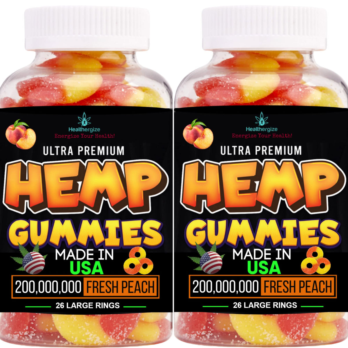 Two-pack hemp gummies peach ring front view