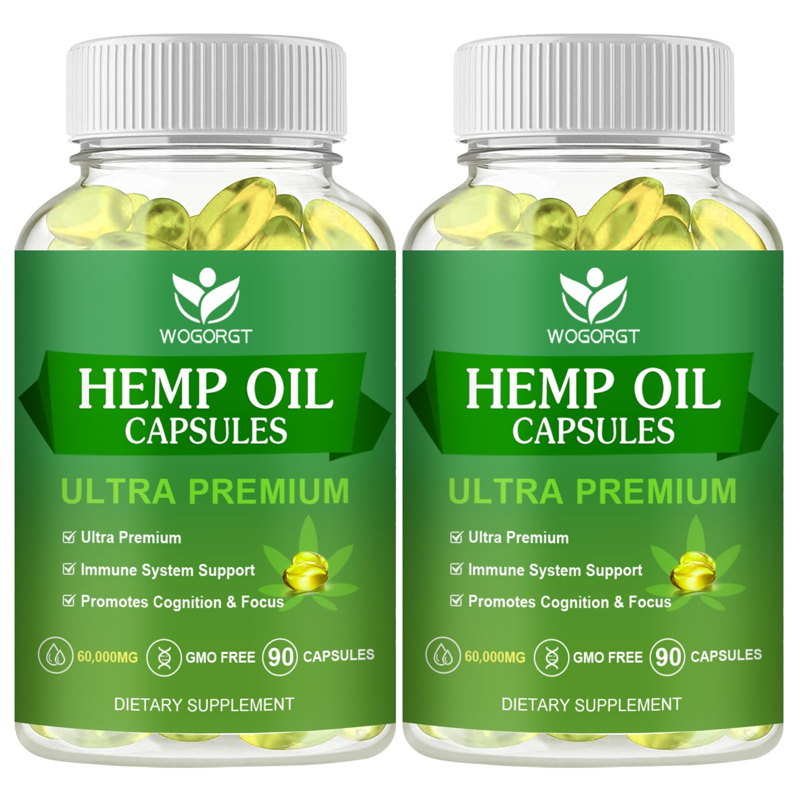 2Pack Hemp Oil Capsules bottle and 90-count package