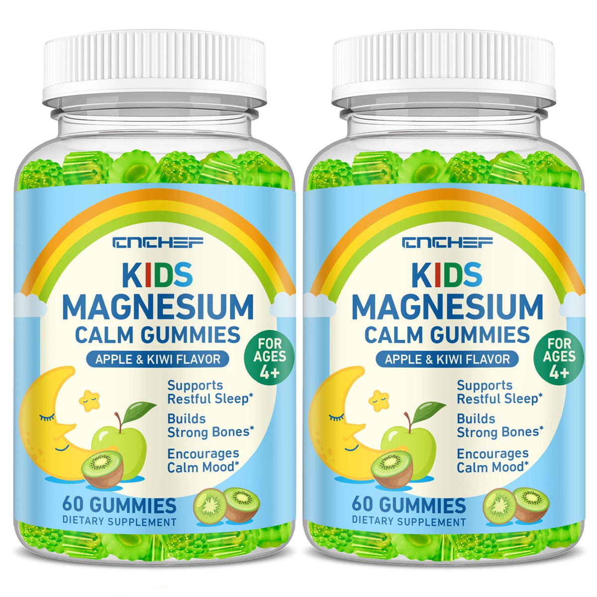 Front view of 2PCS Center-Filled Magnesium Gummies 300MG bottle