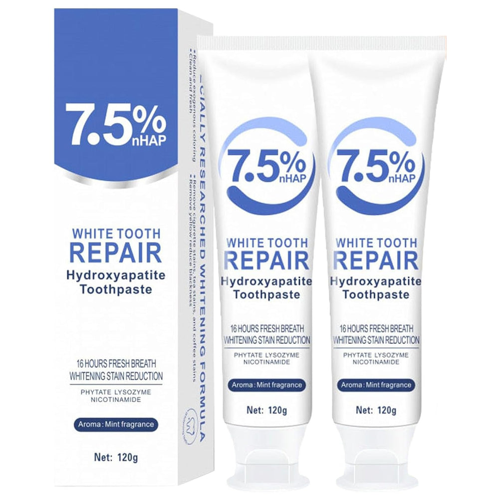 Two hydroxyapatite toothpaste tubes (7.5%) for enamel care