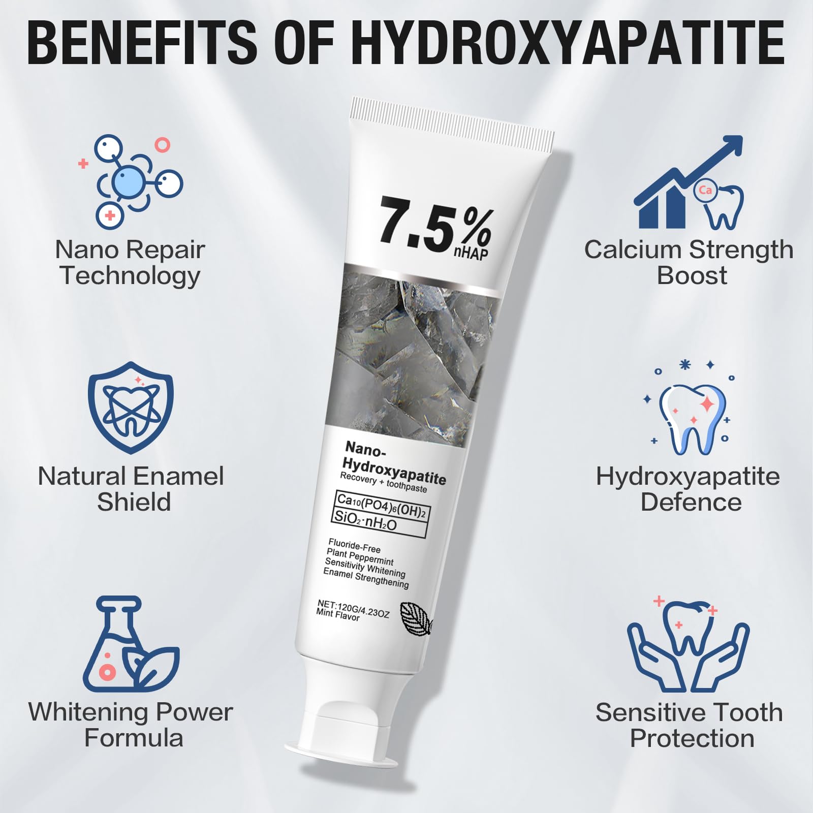 Close-up of hydroxyapatite enamel protection formula