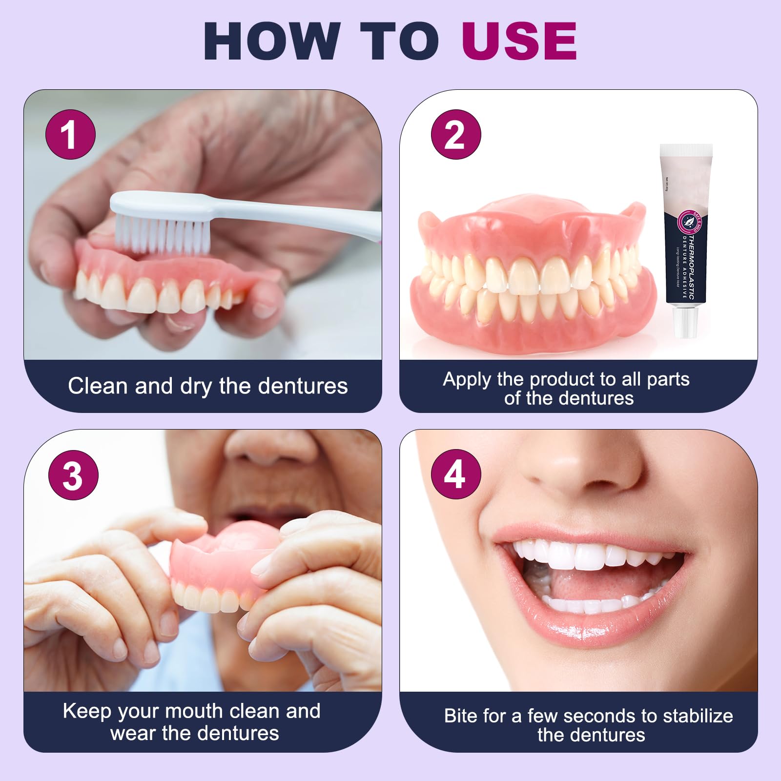 Denture adhesive pack with strong seal against food particles