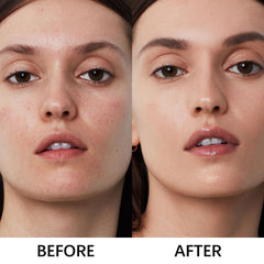 3-in-1 foundation stick demonstrates blurred pores and soft-focus finish.