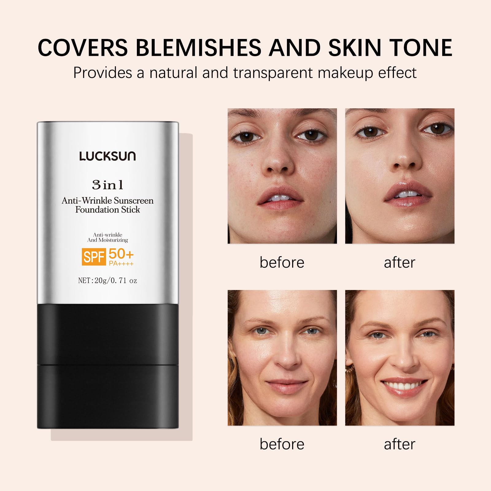 3-in-1 foundation stick suitable for sensitive and mature skin types.