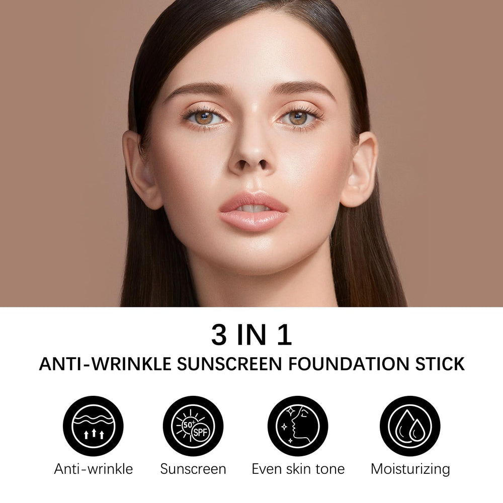 3-in-1 foundation stick sweat-resistant formula lasts through workouts.