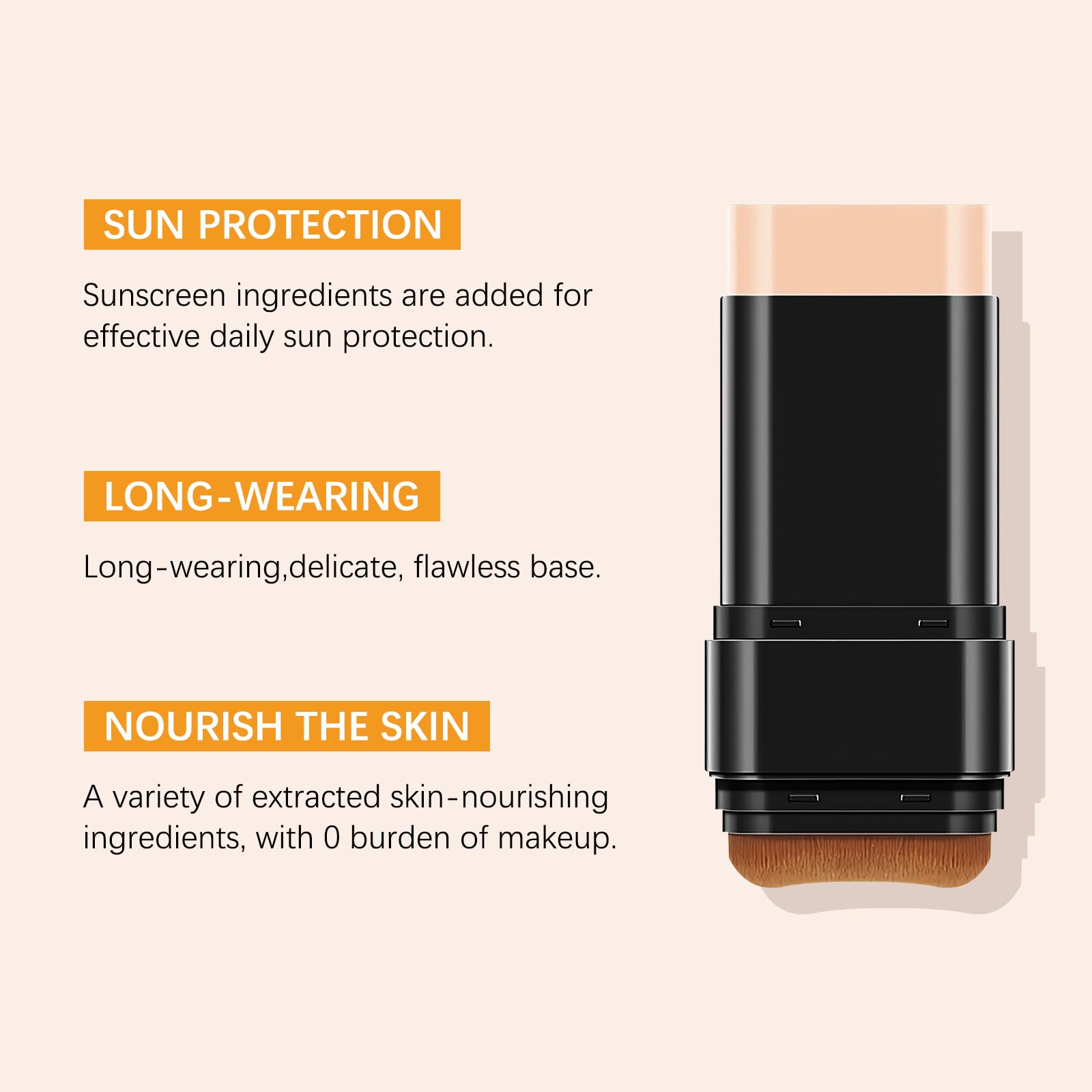 3-in-1 foundation stick twist-up applicator enables quick on-the-go touch-ups.