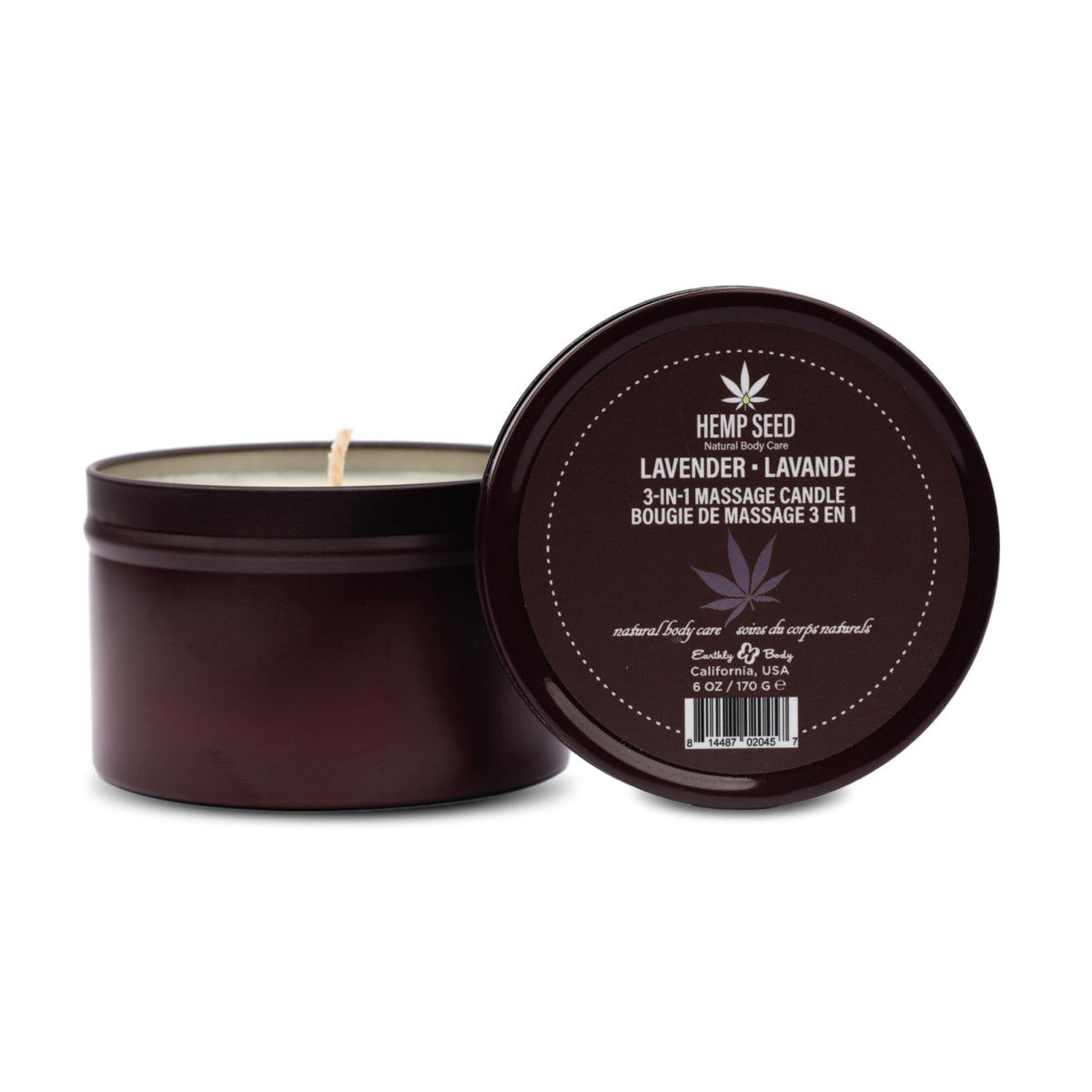 Product shot: 3-in-1 massage candle lavender 6 oz