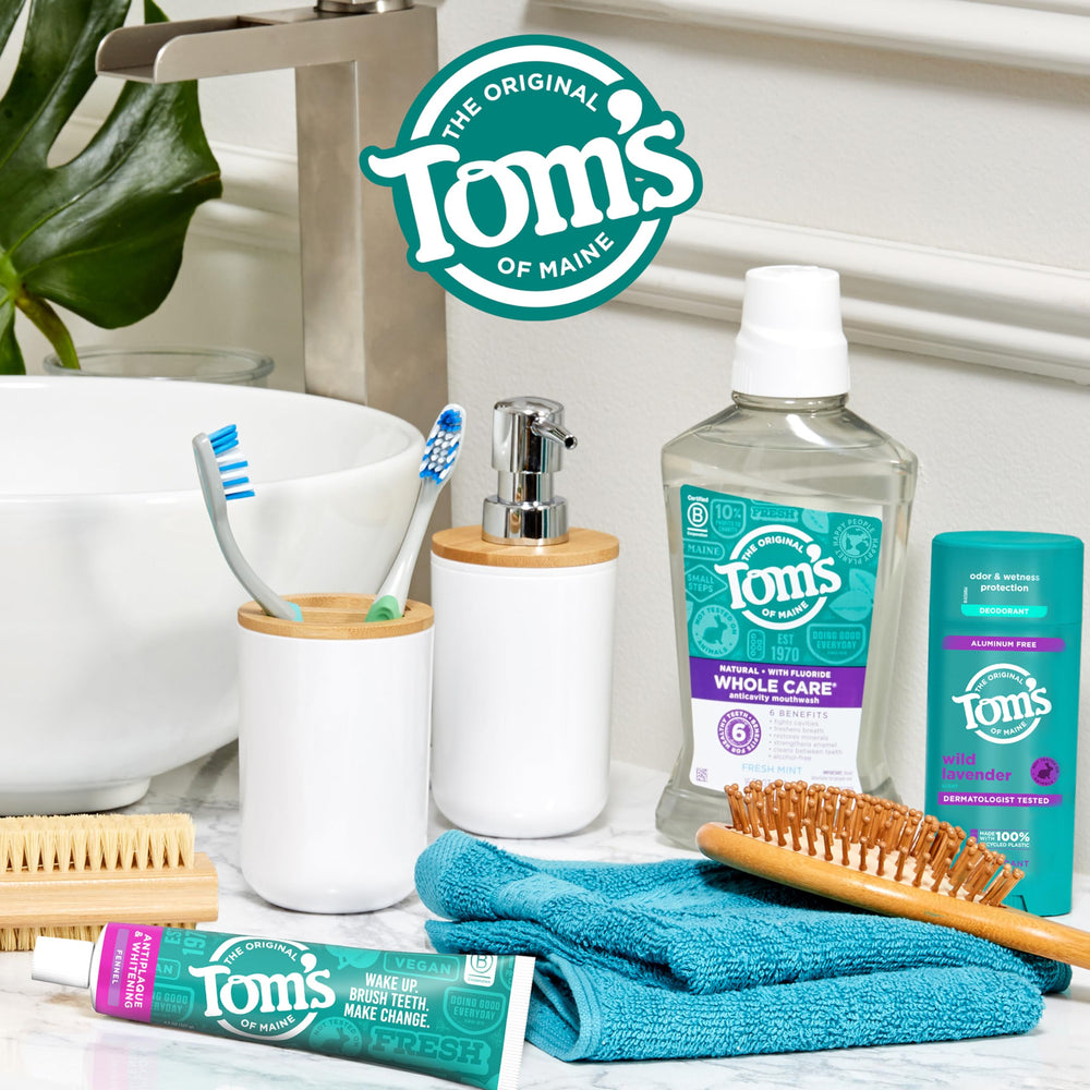 Side view of 3-pack box for Tom’s of Maine toothpaste