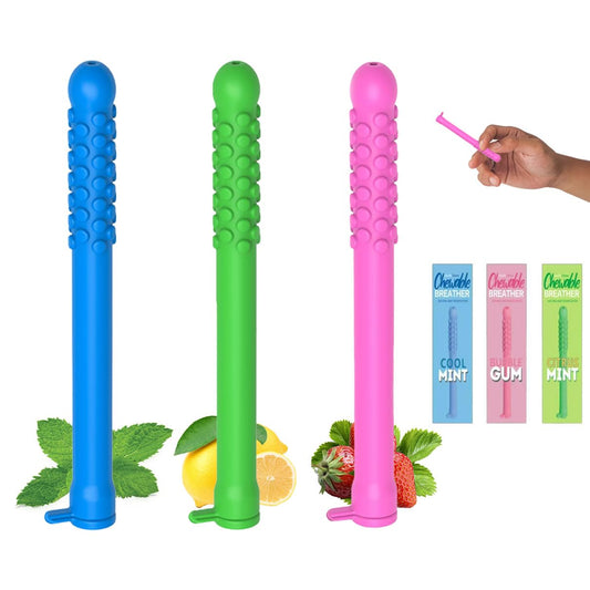 Retail packaging for a 3-pack of chewable breath sticks