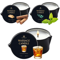 Three-pack massage oil candles in metal jars