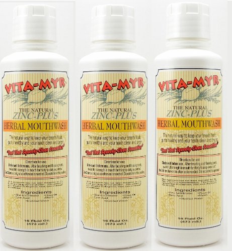 3 Pack VITA-MYR 16 oz Herbal Zinc-Plus Mouthwash – Gluten Free & Vegan