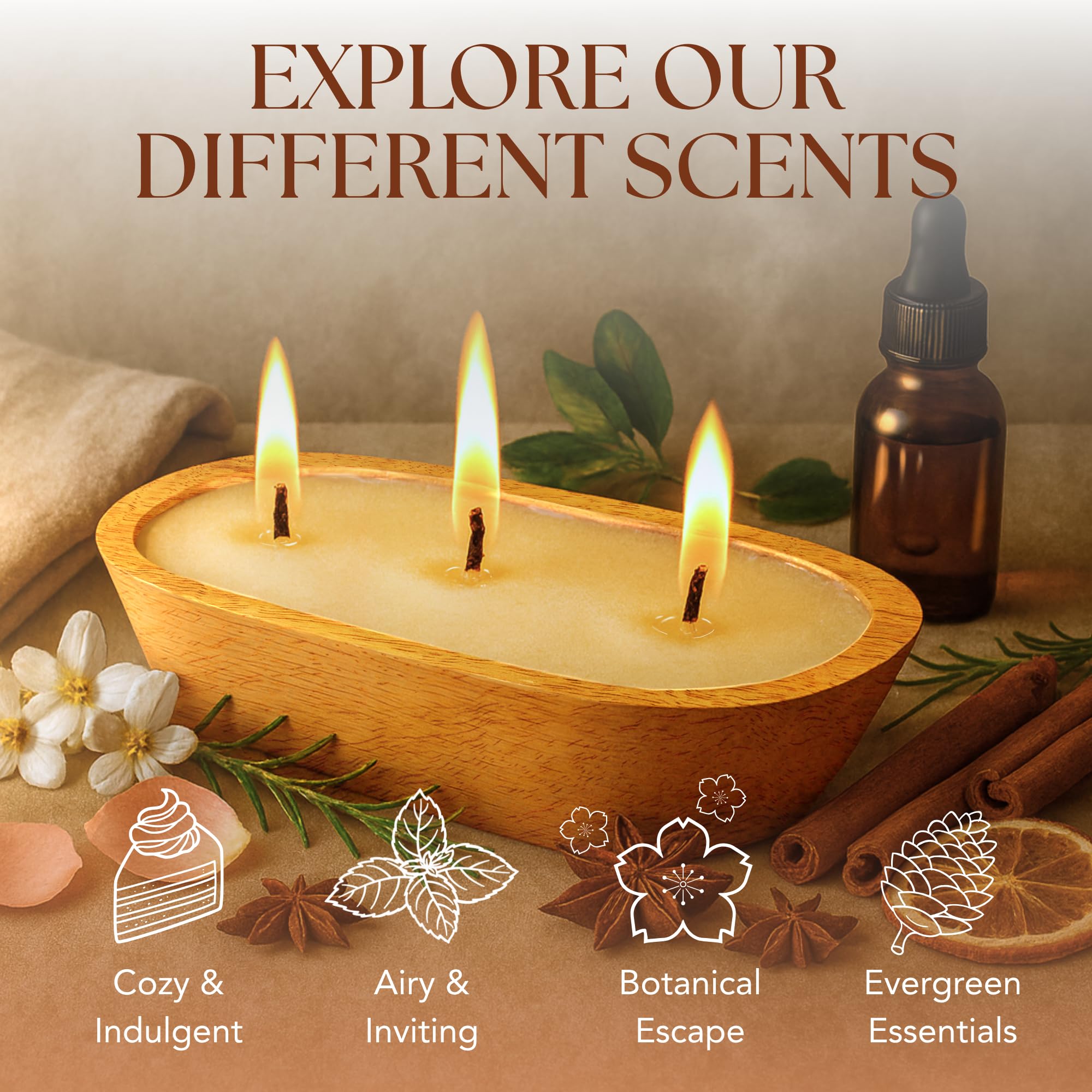 3-wick soy candle in an all-natural dough bowl made from mango wood