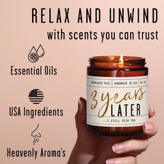 Decorative candle with gold foil inscription on label