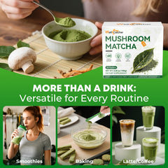 30-serving vegan keto-friendly mushroom matcha packaging