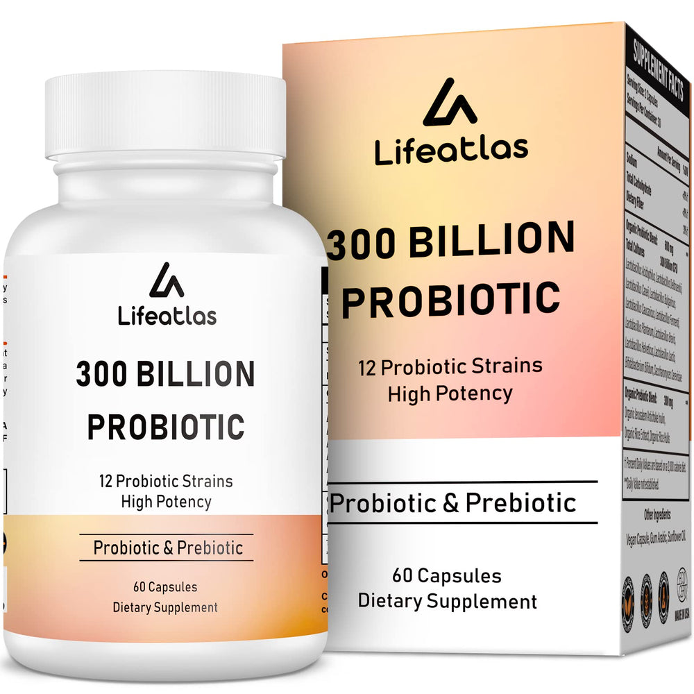 Bottle label reading 300 Billion CFU Probiotics - 60 capsules