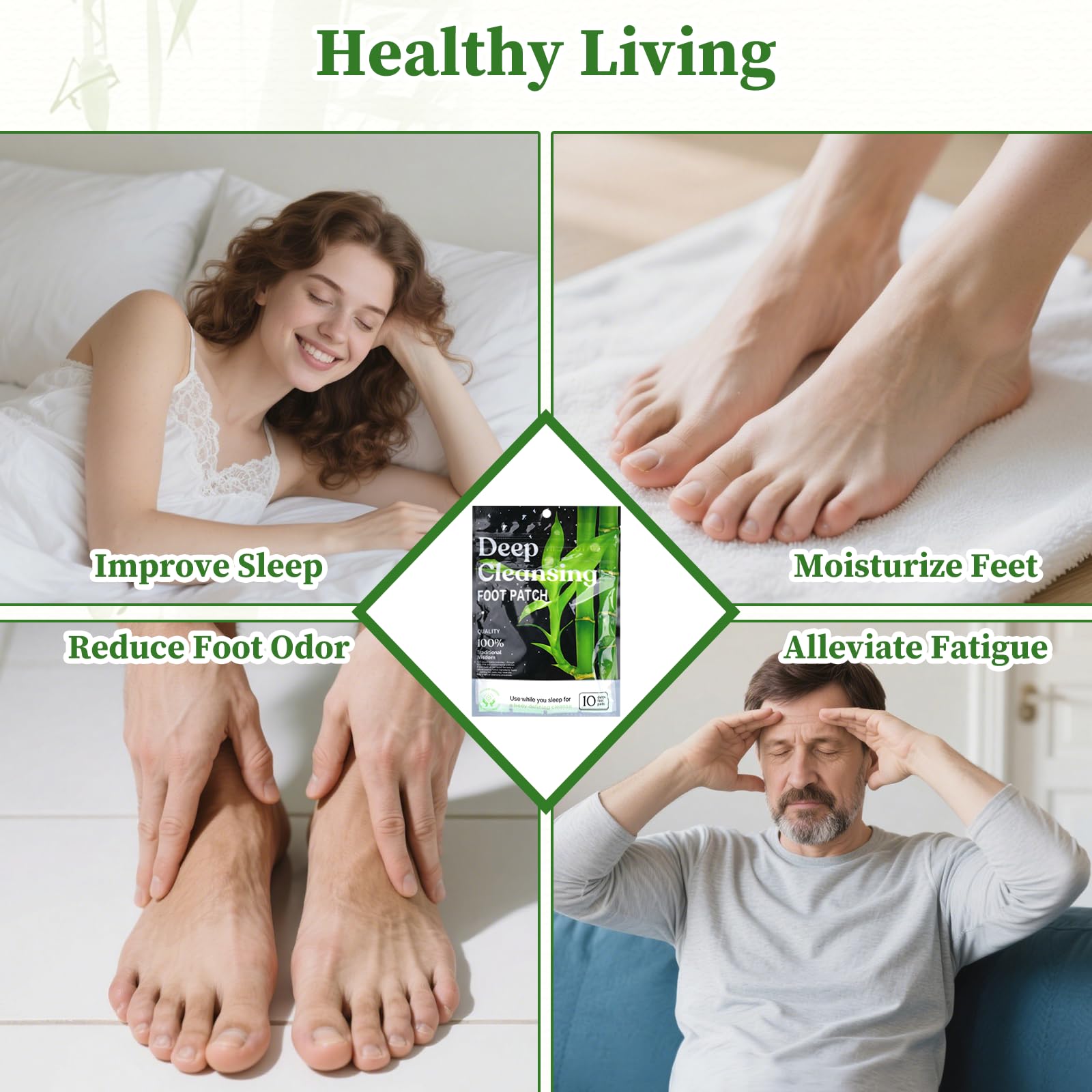 Relaxed sleeper wearing foot pads overnight