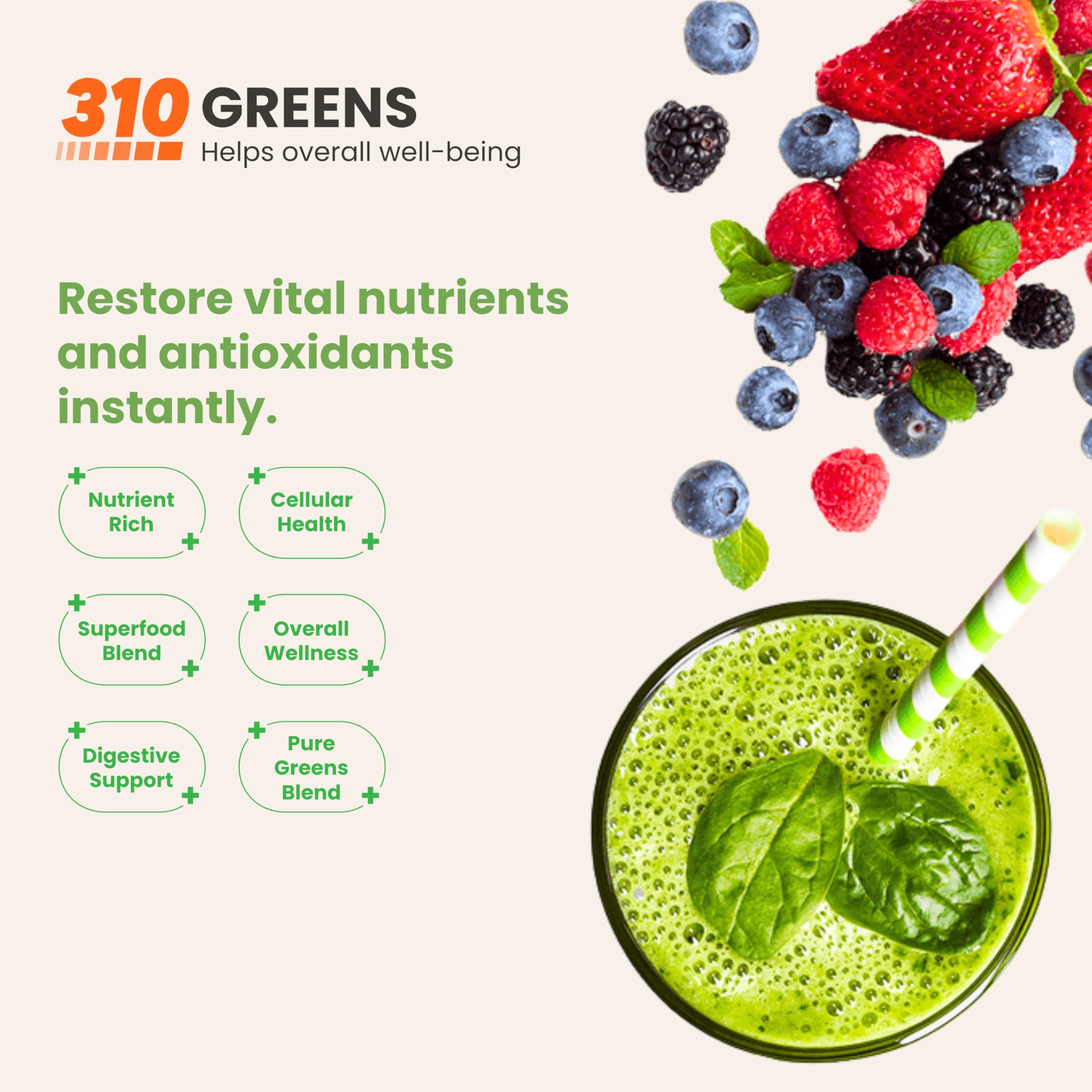 Bottle of 310 Nutrition Organic Superfood Greens Powder Berry flavor