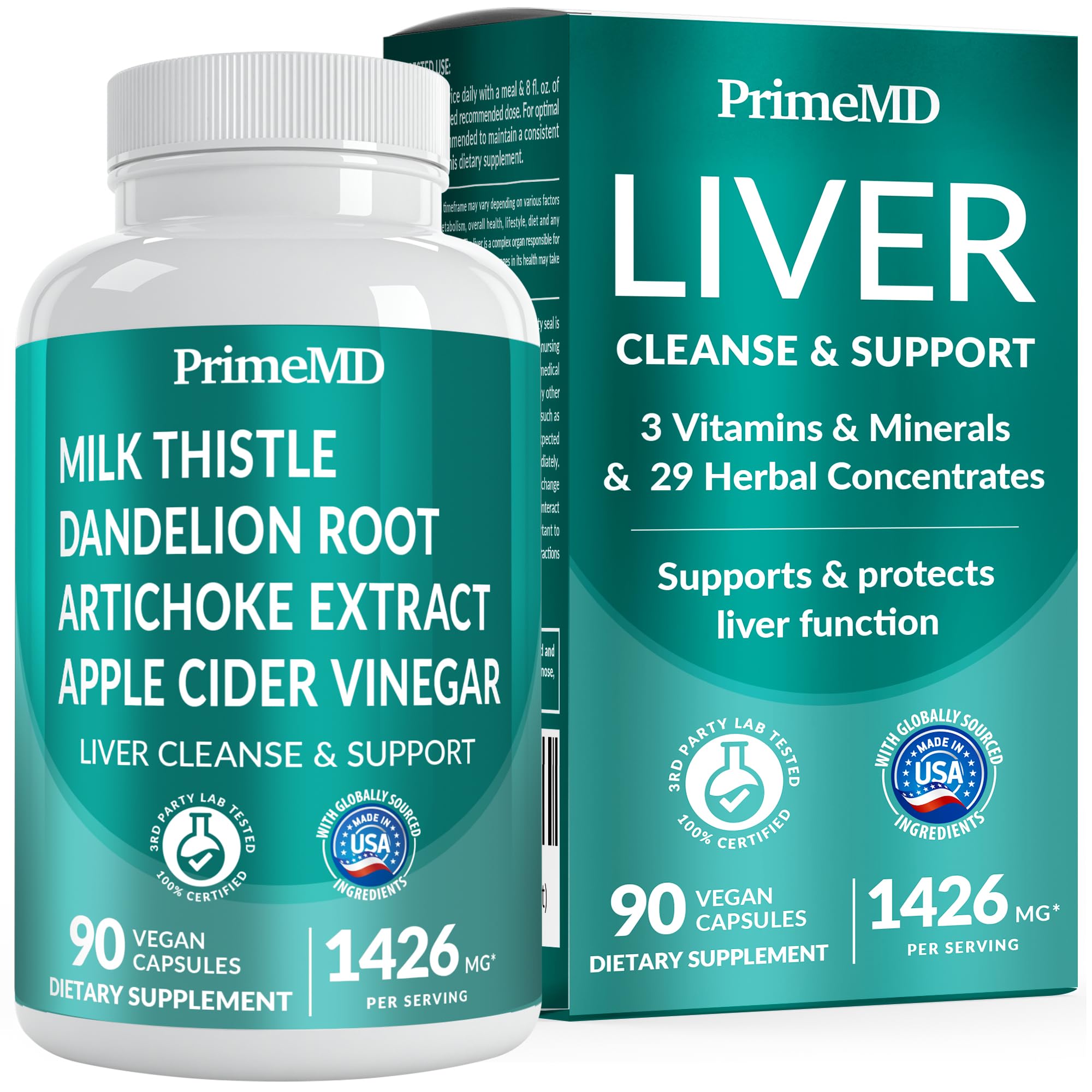 Bottle of 32-in-1 liver support supplement with milk thistle and beetroot