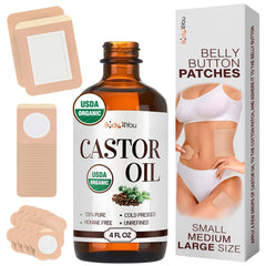 32PC Castor Oil Patch Set with amber glass bottle and dropper