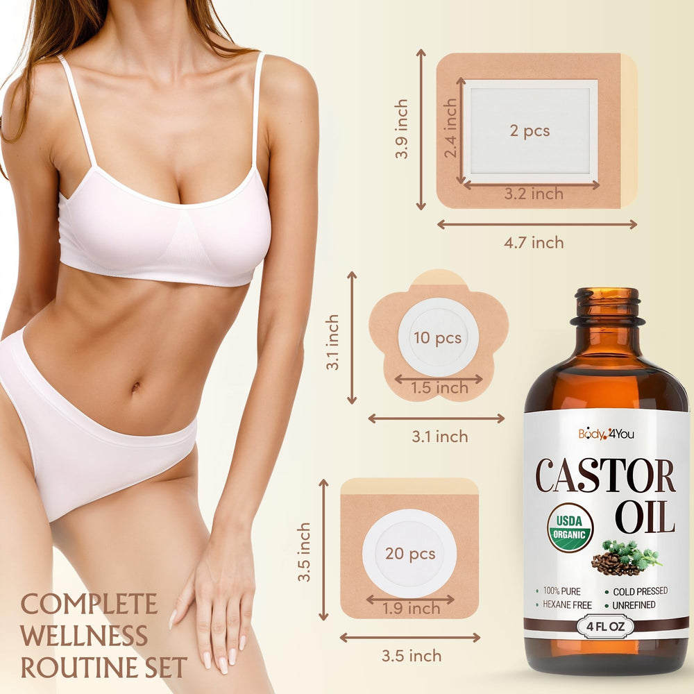 Close-up of USDA Organic castor oil in amber glass bottle