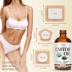Close-up of USDA Organic castor oil in amber glass bottle