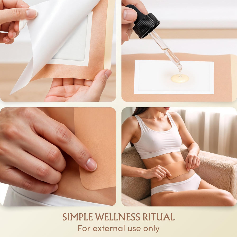 Patch applied to abdomen area for at-home wellness