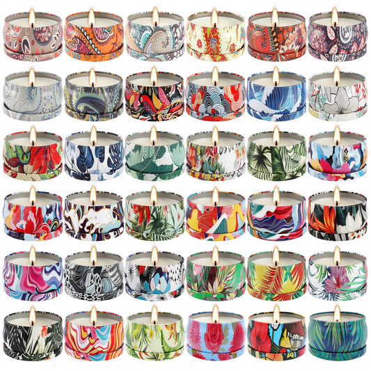 36-pack scented candles gift set arranged in a display
