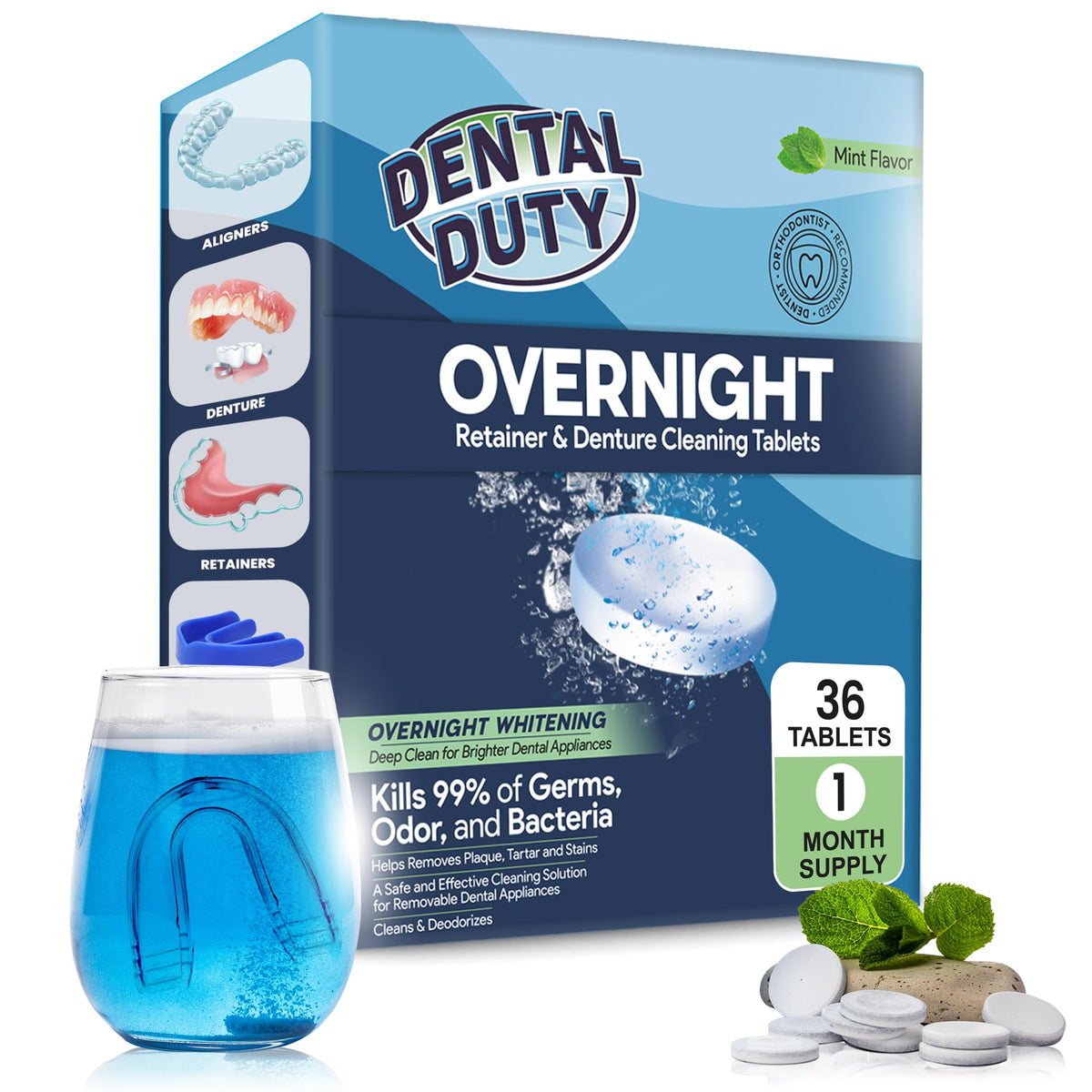 Box of 36 overnight retainer and denture cleaning tablets