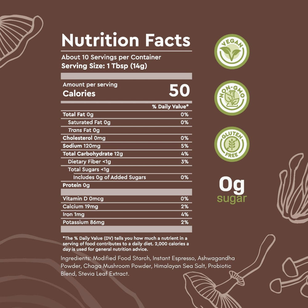 Chaga mushroom and Ashwagandha ingredients close-up