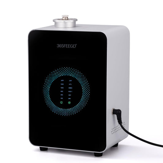 365FEEGD diffuser front view in white, ideal for wide-area fragrance in hotels.