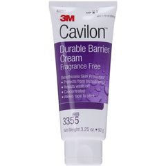 3M Cavilon unscented barrier cream label close-up showing fragrance-free, long-lasting protection.