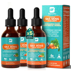 Front view of 3Pack Sea Moss Drops bottle with chlorophyll liquid