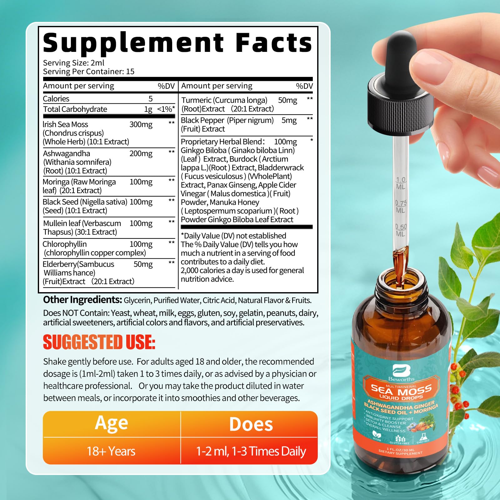 Product packaging featuring sea moss chlorophyll design